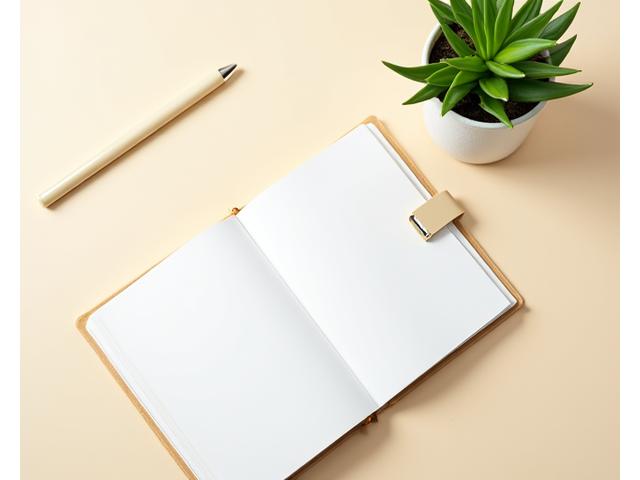 A minimalist desk setup with a journal, pen, and a small plant, symbolizing foundational habits